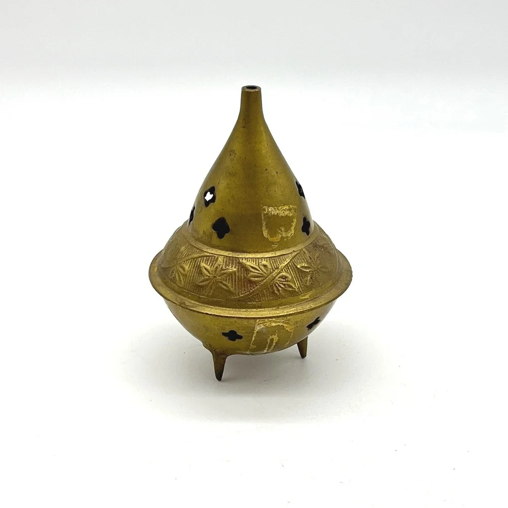 Vintage Brass Incense Burner Holder Ornate Metal Pedestal Tripod Legs - Picture 5 of 6